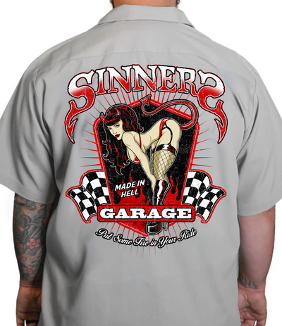 Sinners Garage Printed Work Shirt / Shop Shirt