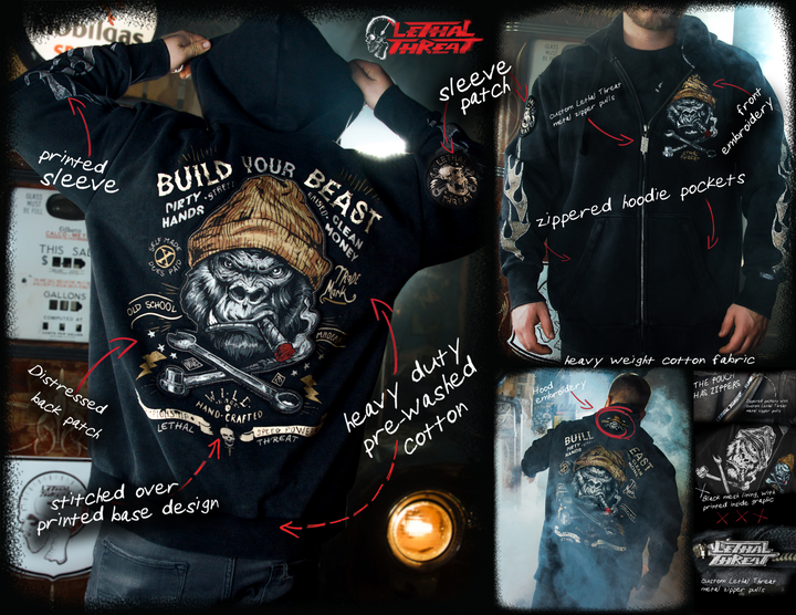 BUILD YOUR BEAST GORILLA ZIP UP HOODIE