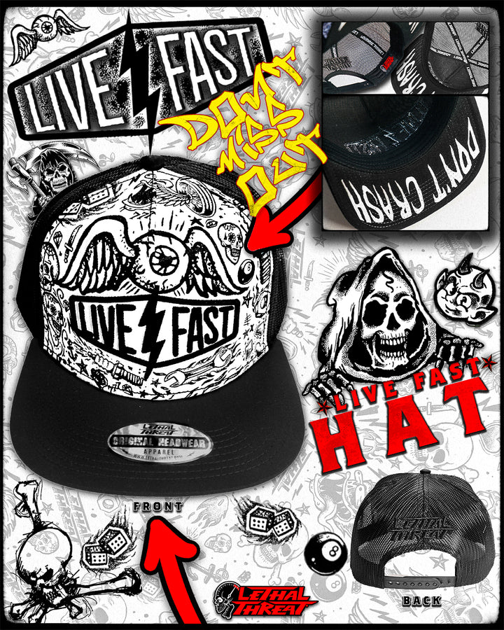 Live Fast Eyeball Lightning Bolt Trucker Style Hat