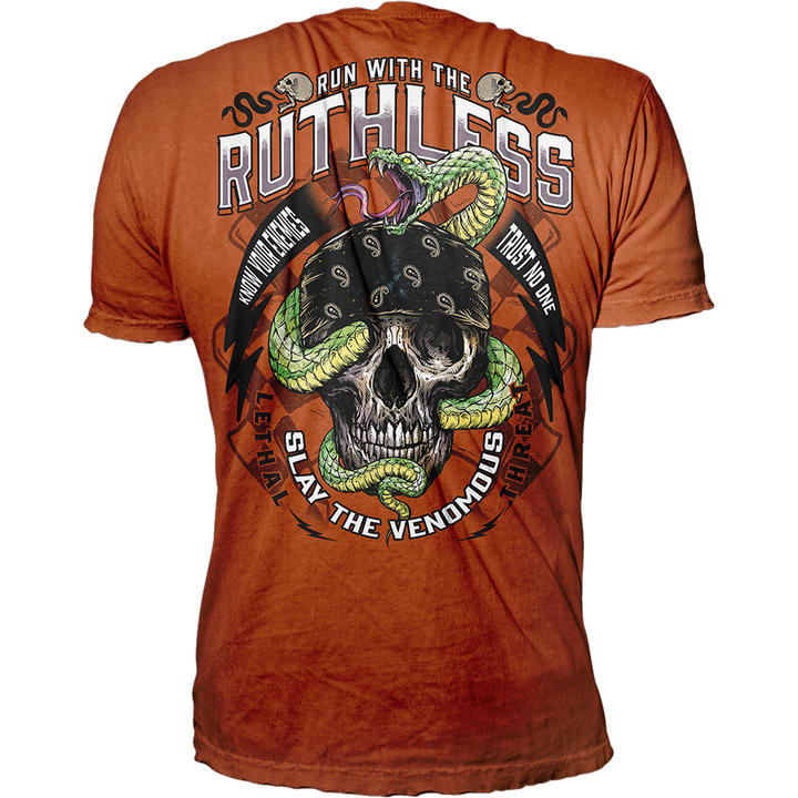 Run with the Ruthless Skull Snake Men's Volcano Orange Tee Shirt
