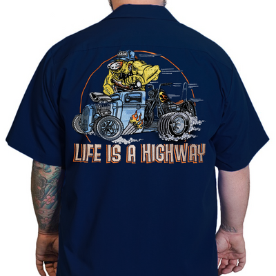Life Is A Highway Monster Embroidered Work Shirt / Shop Shirt