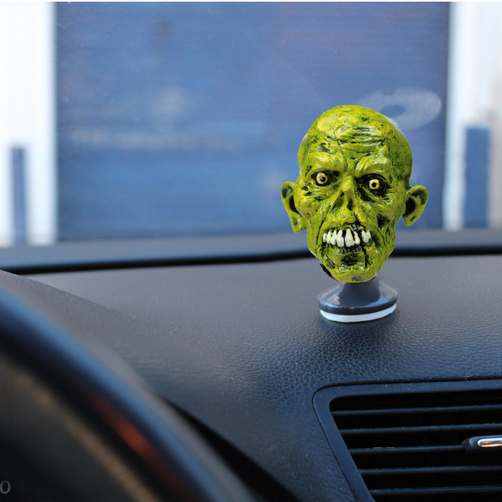 Neon Green Zombie Head with Skull Display Stand / Dash Topper