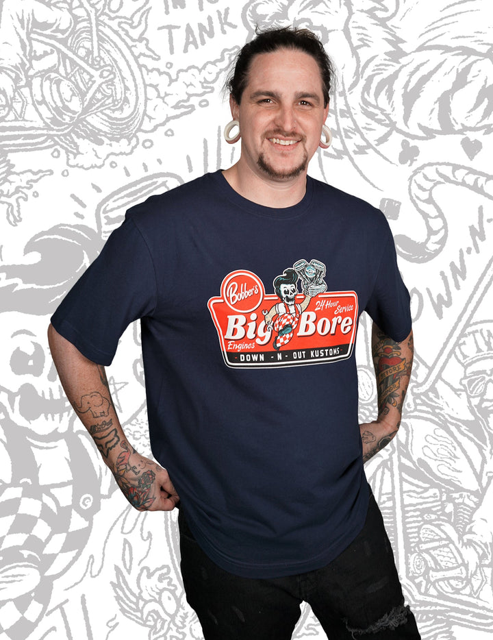 Big Bore Skull Guy Navy Blue Tee