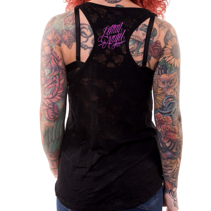 One Eye Rose Skull Razor Back Tank Top