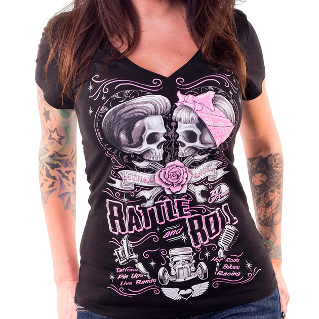 Dark Biker Skull Rockabilly Greaser 50s Aesthetic' Women's Knotted T-Shirt