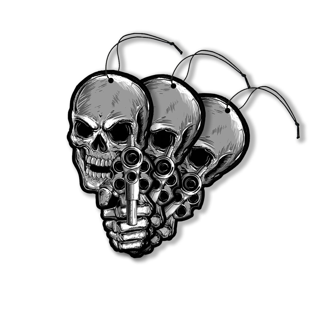 I Shoot Back Skull Gun Paper Air Freshener 3-Pack