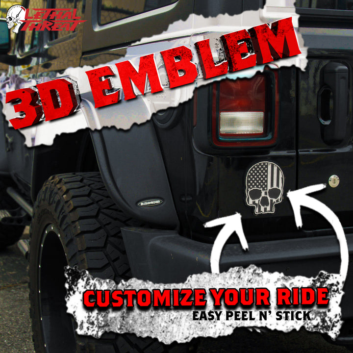 USA Flag Skull ABS Chrome & Black ABS Emblem