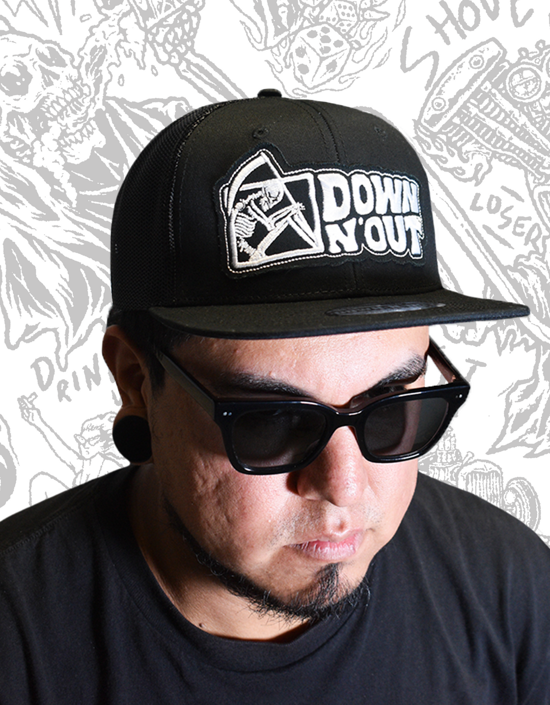 Down n Out Reaper Flat Bill Snap Back Trucker Hat
