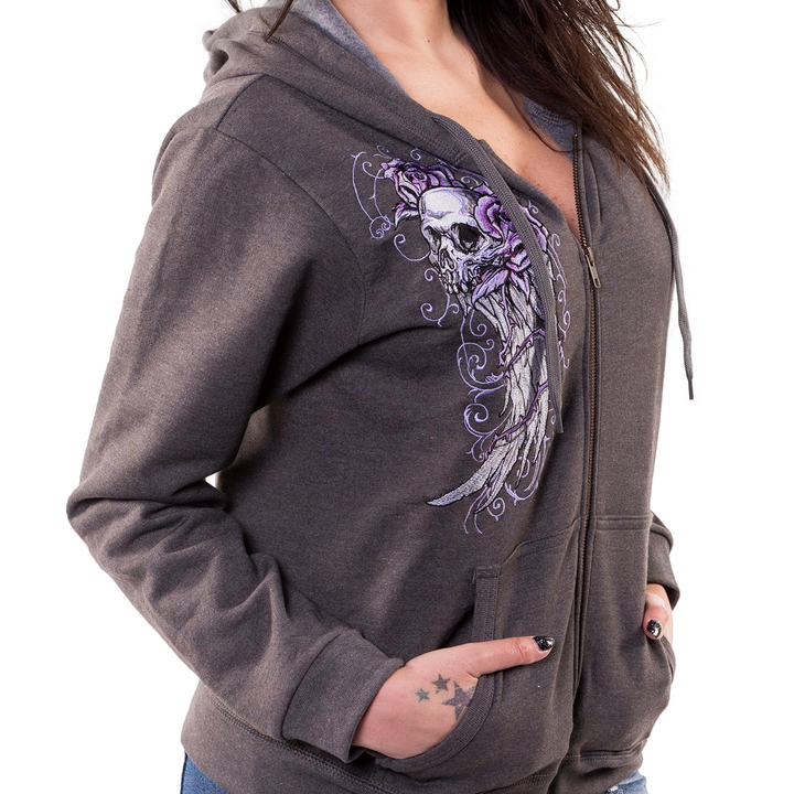 Embroidered Wing Skull Hoodie