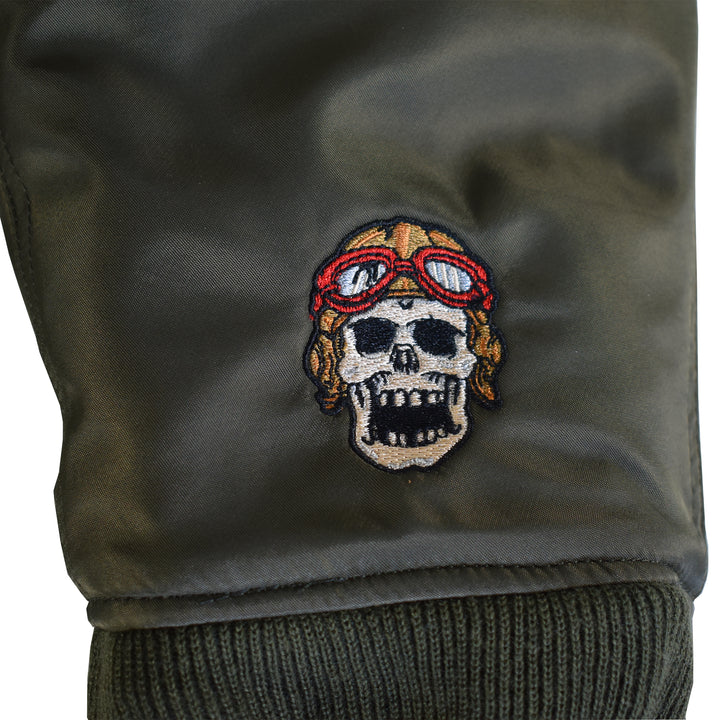 Bombs Away Pin Up Girl Army Green Bomber Jacket