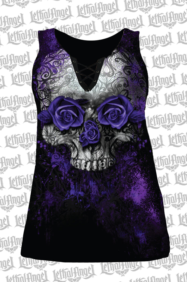 Lethal Angel Purple Rose Skull Tank Top