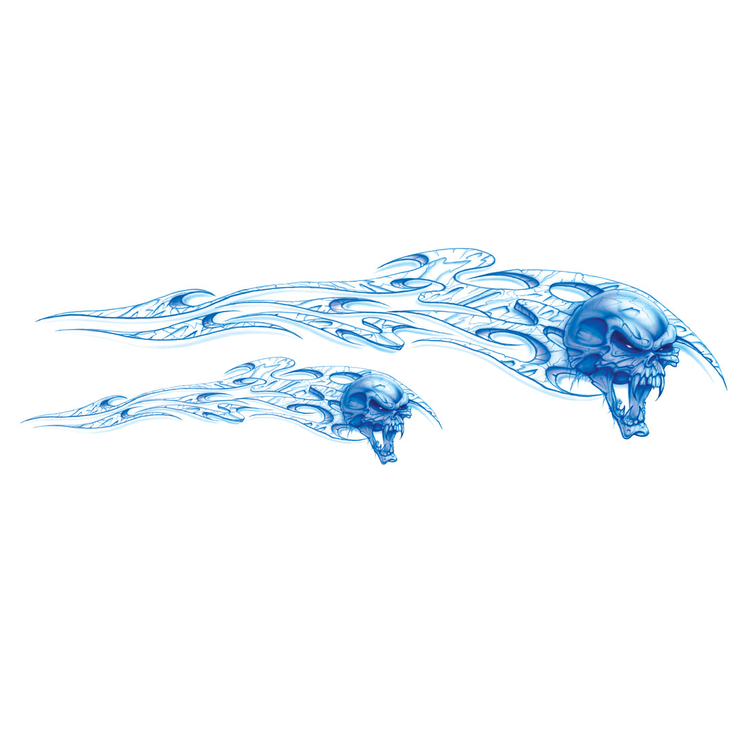 Blue Airbrush Style Skull Right Facing Decal