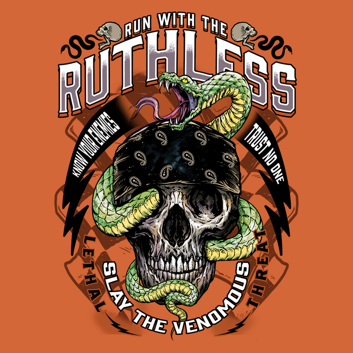 Run with the Ruthless Skull Snake Men's Volcano Orange Tee Shirt