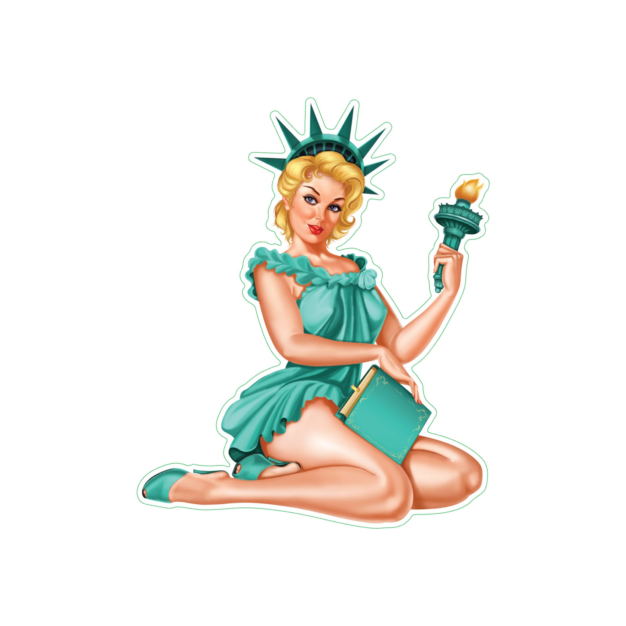 Statue of Liberty Pin Up Girl Sticker - Mini Decal Statue of Liberty Pin Up Girl Sticker - Mini Decal