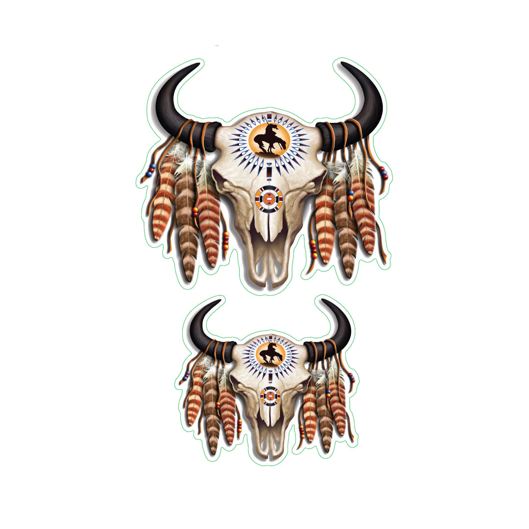 Cow Skull with Feathers - Mini Decal