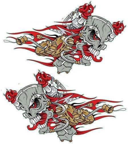 Flaming Left n Right Piston Skull Decal Set