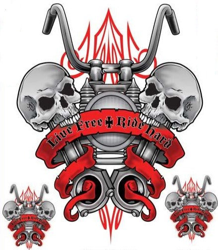 Live Free Ride Hard Motorcycle Skull Decal - Lethal Threat