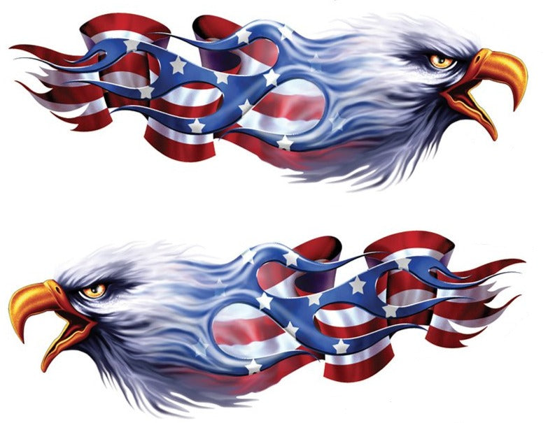 Flame Flag USA Eagle Left n Right Mini Decal/Sticker