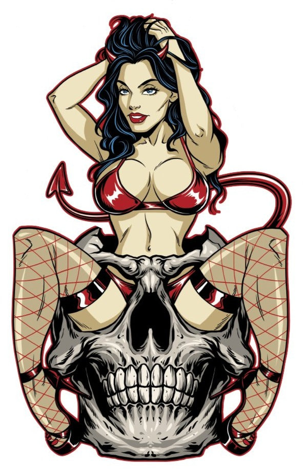 She Devil Skull Pin Up Girl Mini Decal/Sticker