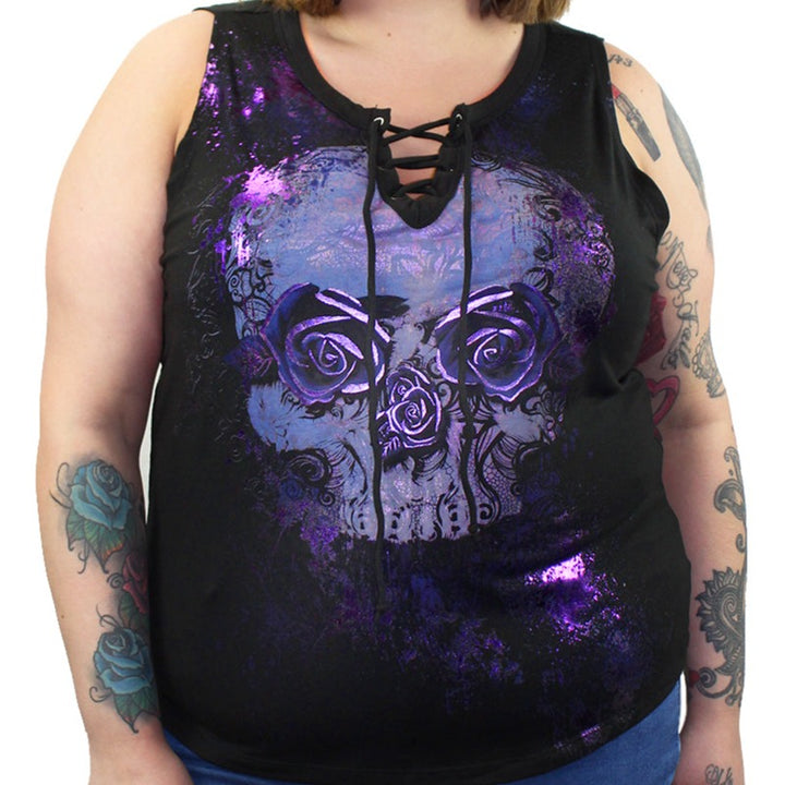 Lethal Angel Purple Rose Skull Tank Top