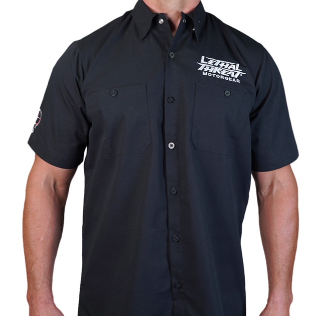 Custom Motorcycle Skull Rider Embroidered Work Shirt / Shop Shirt Size XXXXL for Men - Lethal Threat