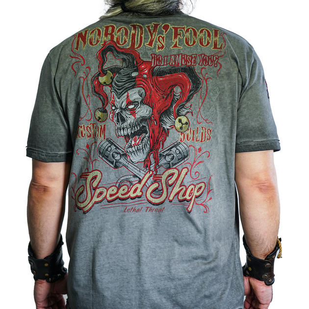 Nobody's Fool Skull Jester Vintage Washed Men's Gray Tee