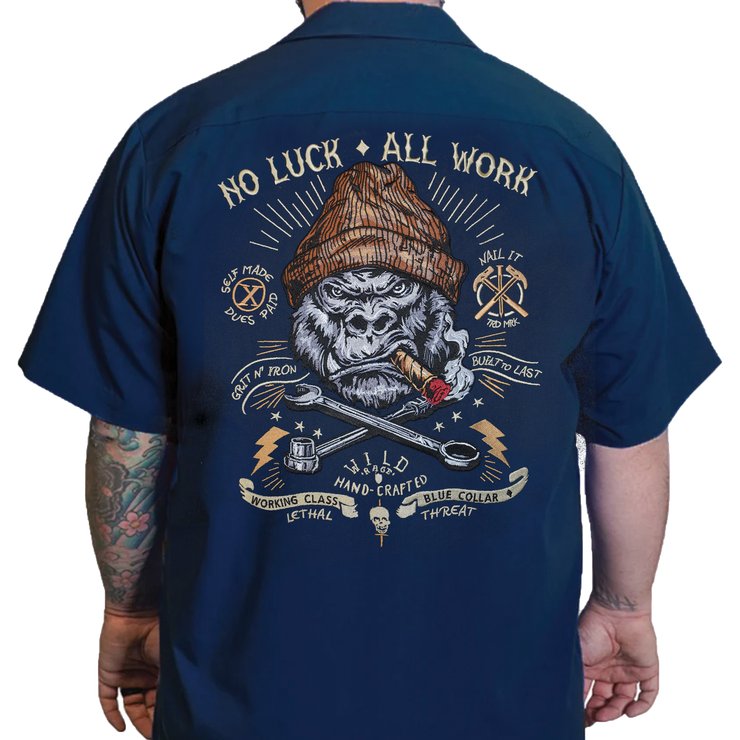 No Luck All Work Embroidered Work Shirt / Shop Shirt