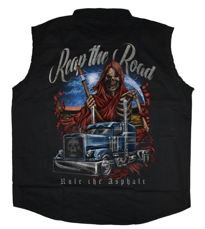 Reap the Road Printed Sleeveless Button Down
