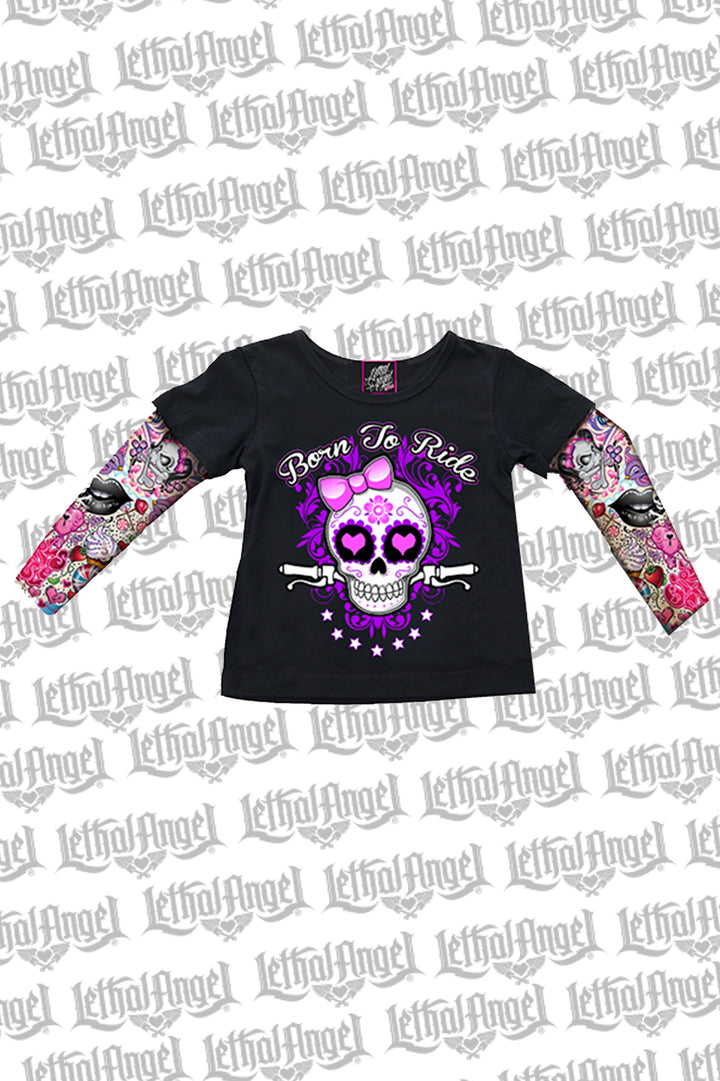 Girly Skull Kid's Tattoo Sleeve Shirt