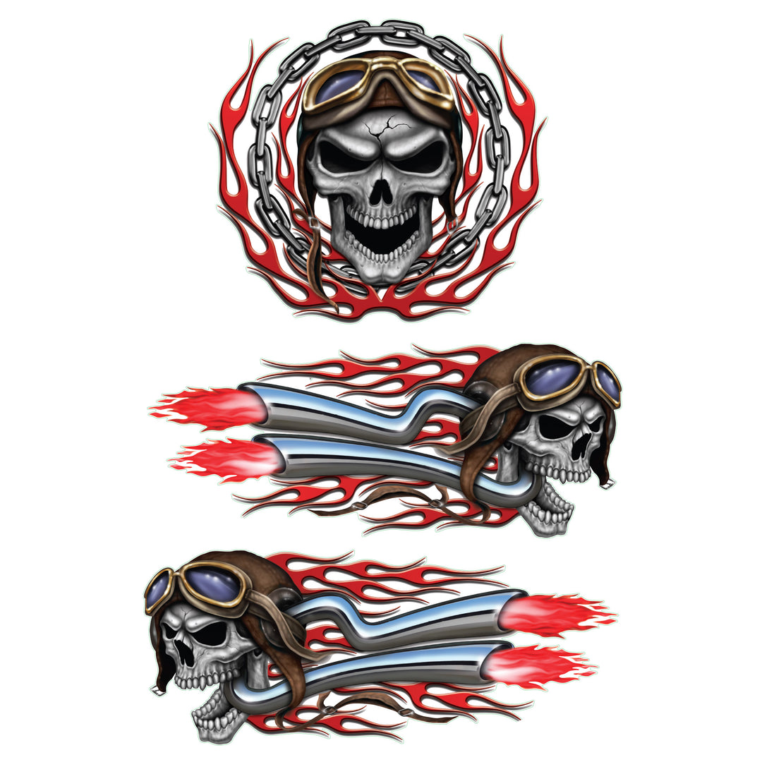 Vintage Racer Skull Decal Set