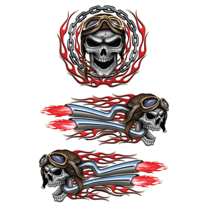 Vintage Racer Skull Decal Set