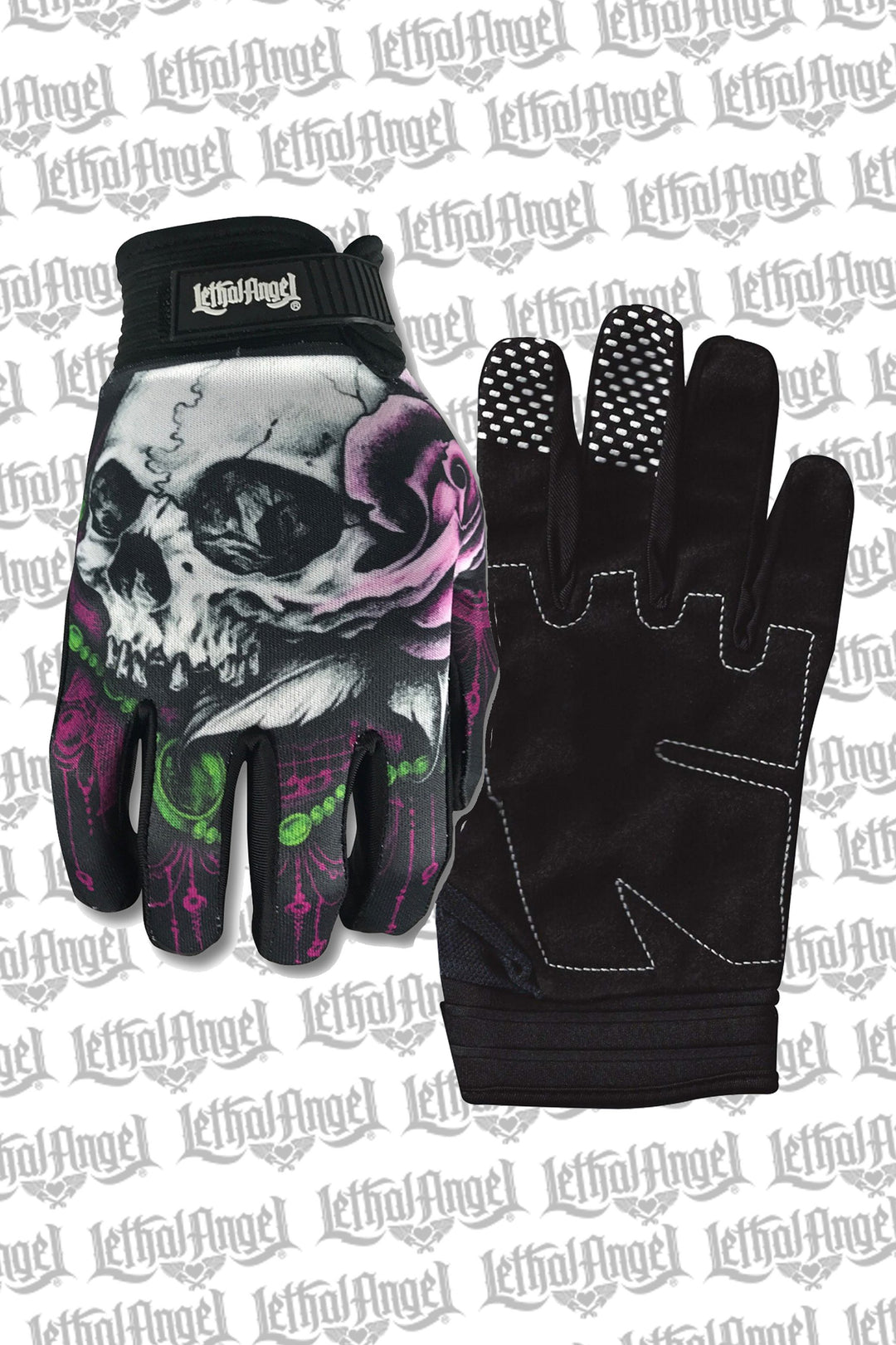 Floral Rose Skull Women's Gloves