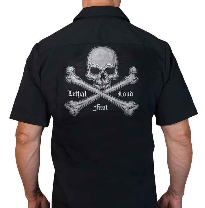 Skull N Bones Embroidered Work Shirt / Shop Shirt