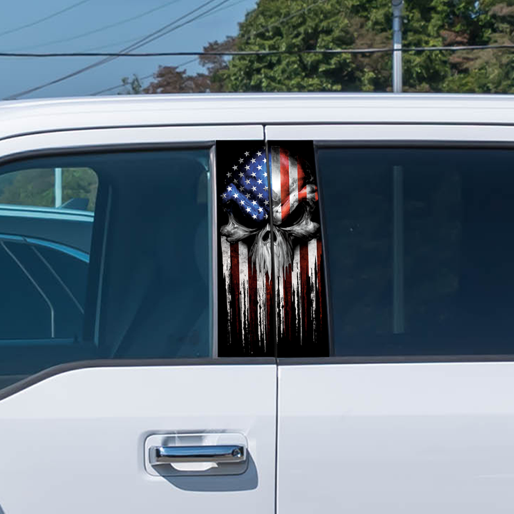 USA Skull Car Door Pillar Stickers Set - Left & Right Version