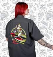 Miss Danger Flying Tiger Pin Up Girl  Embroidered Work Shirt / Shop Shirt