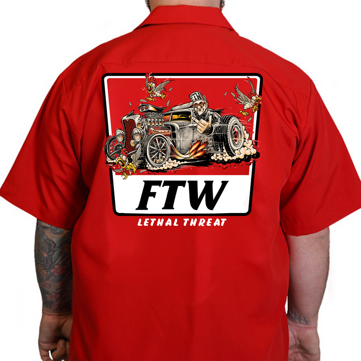 Gettin Fried Hot Rod Printed Work Shirt / Shop Shirt
