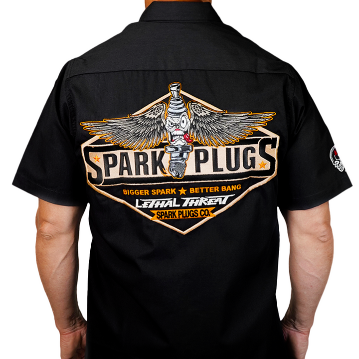 Mr. Sparky the Winged Spark Plug Embroidered Work Shirt / Shop Shirt