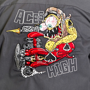 Aces High Monster Gray Embroidered Work Shirt / Shop Shirt