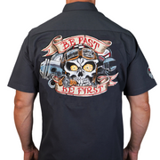 Be First Be Fast Skull Embroidered Work Shirt / Shop Shirt