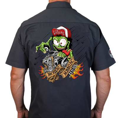 Motor Maniac Embroidered Work Shirt / Shop Shirt