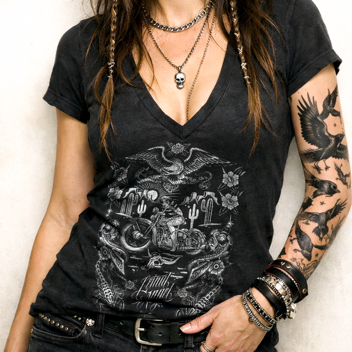 Biker Tattoo Girl V-Neck | Lethal Angel®