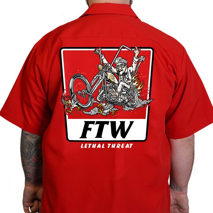 Gettin Fried Motorcycle Printed Work Shirt / Shop Shirt