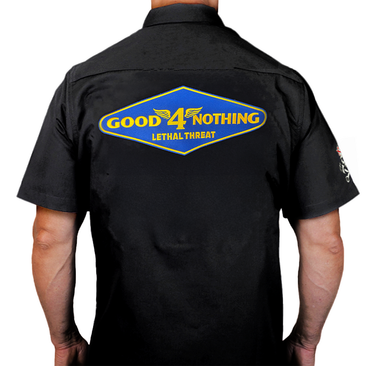 Good 4 Nothing BLACK Embroidered Work Shirt / Shop Shirt