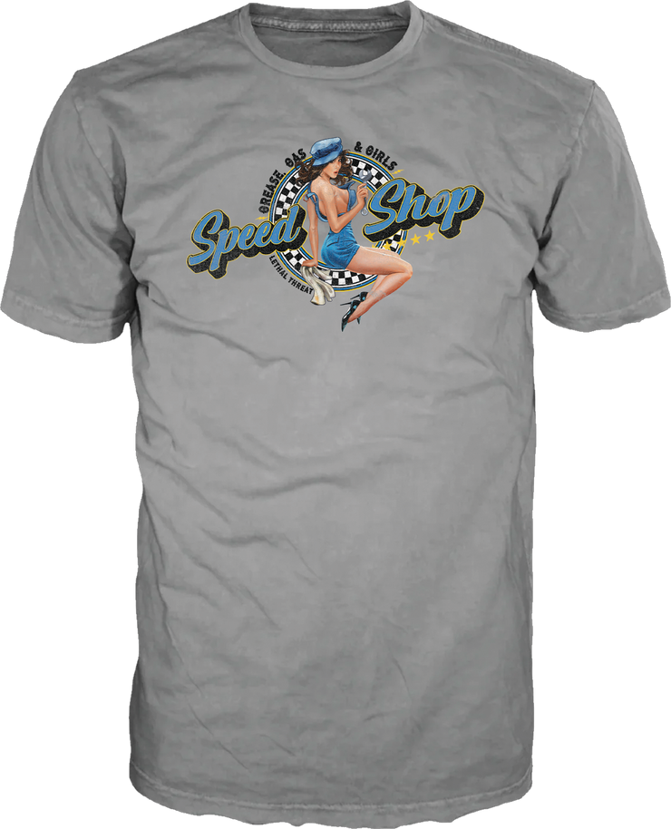 Speed Shop Pin Up Girl Light Gray Tee