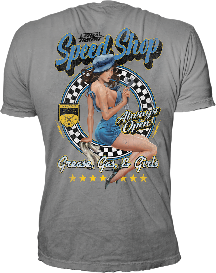 Speed Shop Pin Up Girl Light Gray Tee