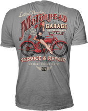 Motorhead Garage Pin Up Girl Light Gray Tee