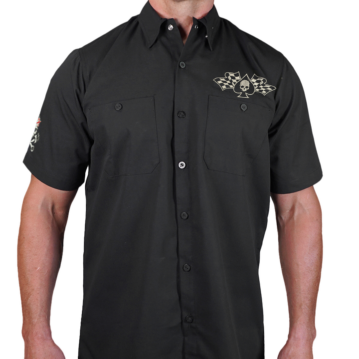 Original Sinner BLACK Embroidered Work Shirt / Shop Shirt