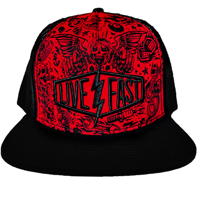 Live Fast Lightning Bolt Red Trucker Style Hat