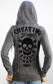 Cheating Death Vintage Wash Gray Hoodie