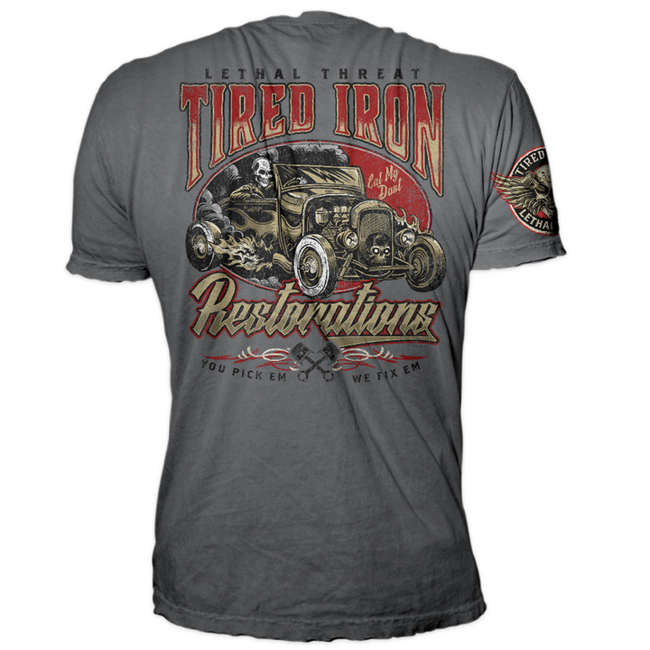Tired Iron Restorations Vintage Washed Old Silver Men's Gray Tee Shirt